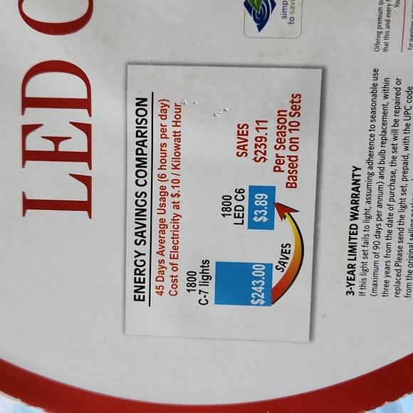 PARTY LIGHTS LED C6 Indoor Outdoor String of 90 Lights Warm White 23 Ft Long - Picture 2 of 6